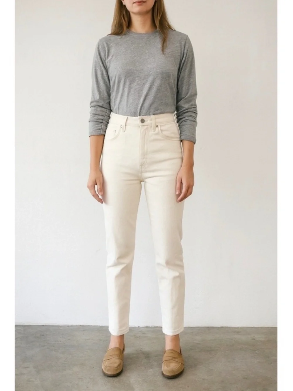 Everlane High Rise Straight Leg Jeans Ecru 27 Reg EUC